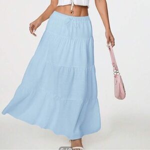 Shein Light Blue Tiered Maxi Skirt